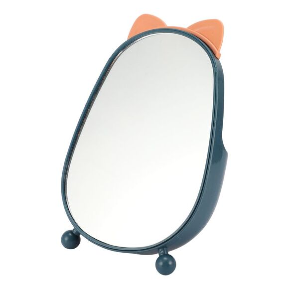 Durable Cartoon Cat Ears Desktop Cosmetic Mirror for Travel Blue Pink - Picture 1 of 3